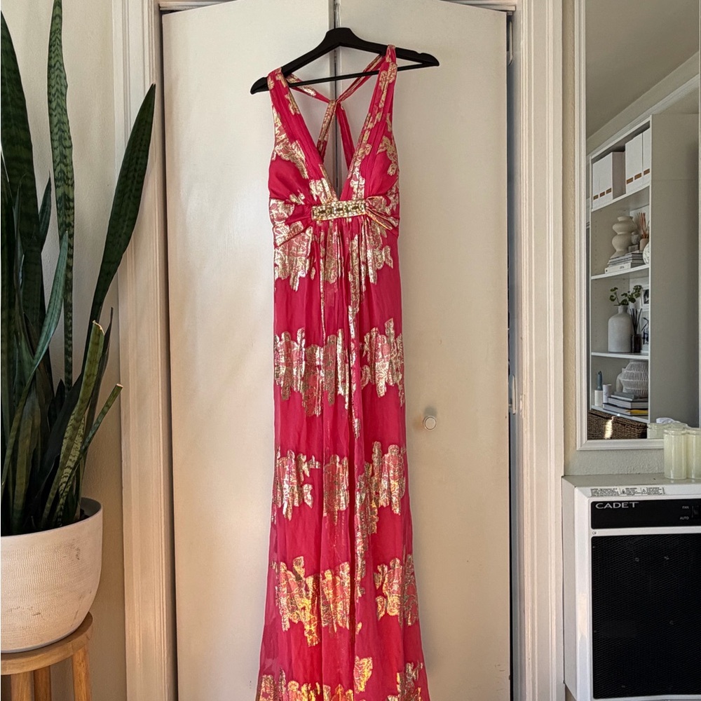 Xscape Pink and Gold Prom Dress
